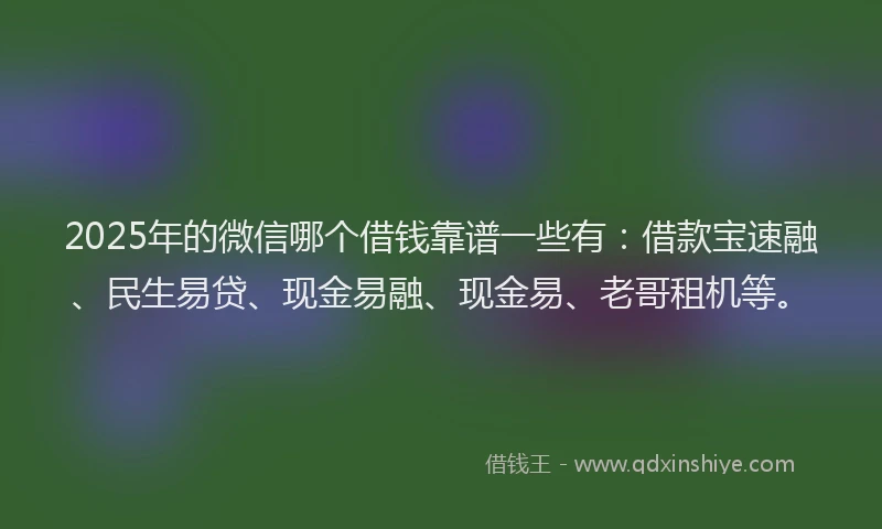 2025年的微信哪个借钱靠谱一些有：借款宝速融、民生易贷、现金易融、现金易、老哥租机等。