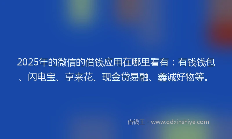 2025年的微信的借钱应用在哪里看有：有钱钱包、闪电宝、享来花、现金贷易融、鑫诚好物等。