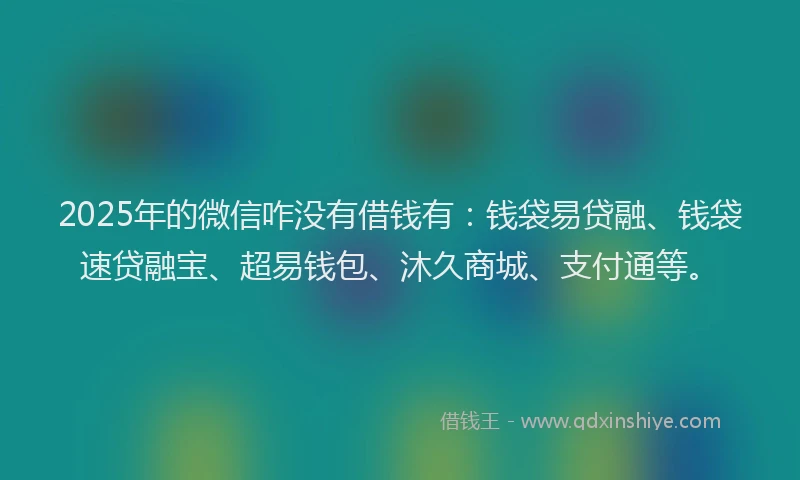 2025年的微信咋没有借钱有：钱袋易贷融、钱袋速贷融宝、超易钱包、沐久商城、支付通等。