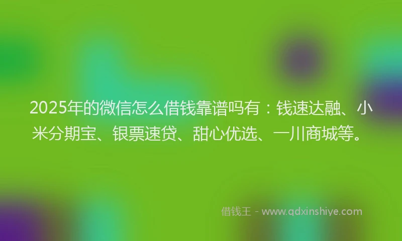 2025年的微信怎么借钱靠谱吗有：钱速达融、小米分期宝、银票速贷、甜心优选、一川商城等。
