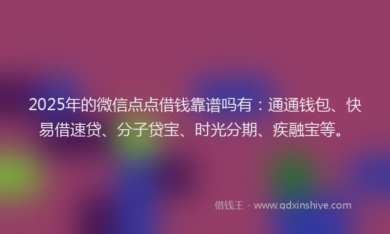 2025年的微信点点借钱靠谱吗有：通通钱包、快易借速贷、分子贷宝、时光分期、疾融宝等。