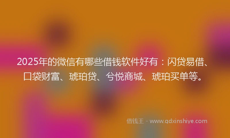 2025年的微信有哪些借钱软件好有：闪贷易借、口袋财富、琥珀贷、兮悦商城、琥珀买单等。