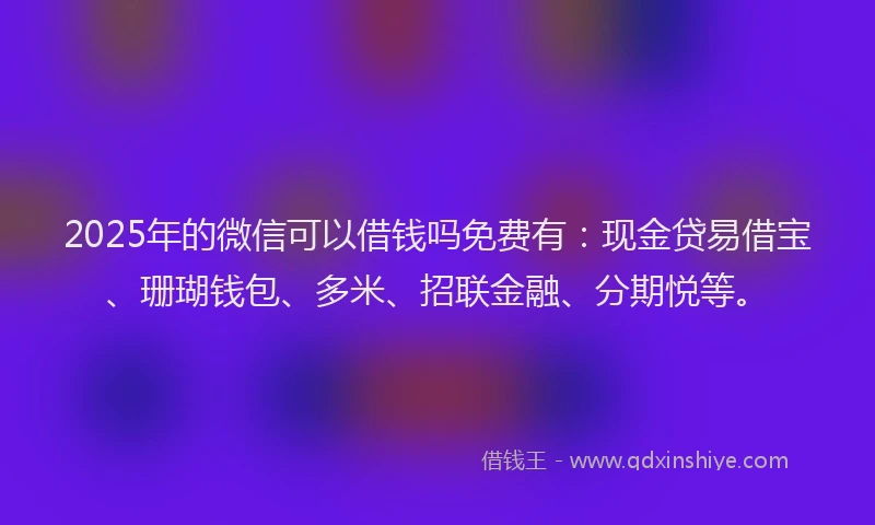 2025年的微信可以借钱吗免费有：现金贷易借宝、珊瑚钱包、多米、招联金融、分期悦等。