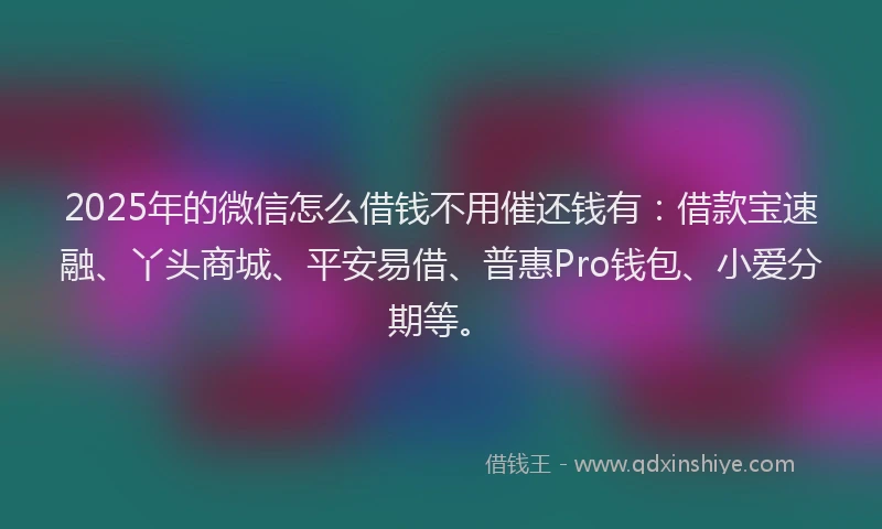 2025年的微信怎么借钱不用催还钱有：借款宝速融、丫头商城、平安易借、普惠Pro钱包、小爱分期等。