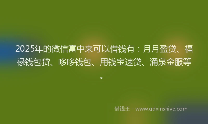 2025年的微信富中来可以借钱有：月月盈贷、福禄钱包贷、哆哆钱包、用钱宝速贷、涌泉金服等。