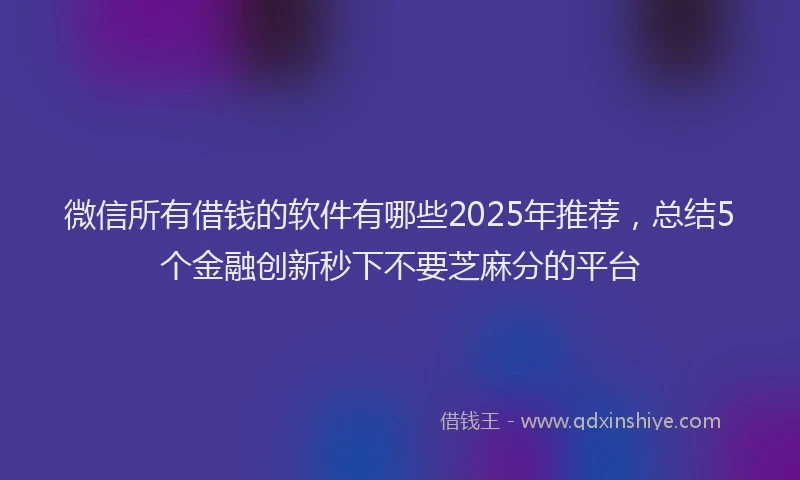 微信所有借钱的软件有哪些2025年推荐，总结5个金融创新秒下不要芝麻分的平台