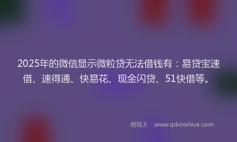 2025年的微信显示微粒贷无法借钱有：易贷宝速借、速得通、快易花、现金闪贷、51快借等。