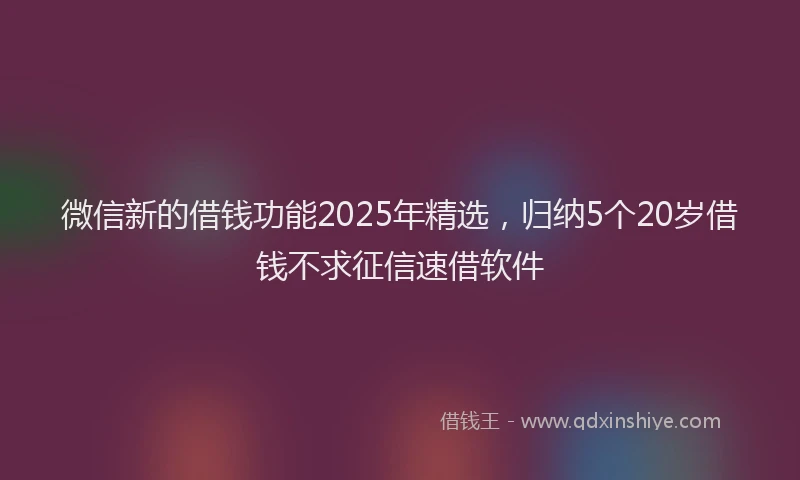 微信新的借钱功能2025年精选，归纳5个20岁借钱不求征信速借软件