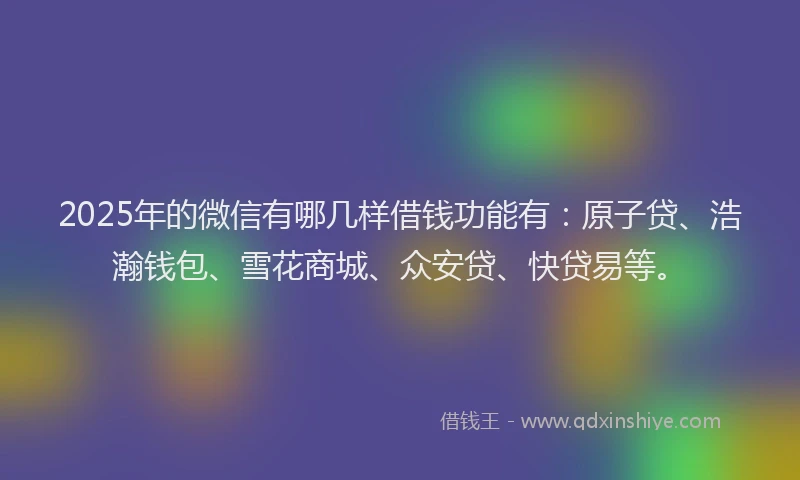 2025年的微信有哪几样借钱功能有：原子贷、浩瀚钱包、雪花商城、众安贷、快贷易等。