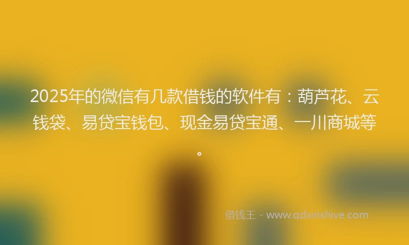 2025年的微信有几款借钱的软件有：葫芦花、云钱袋、易贷宝钱包、现金易贷宝通、一川商城等。