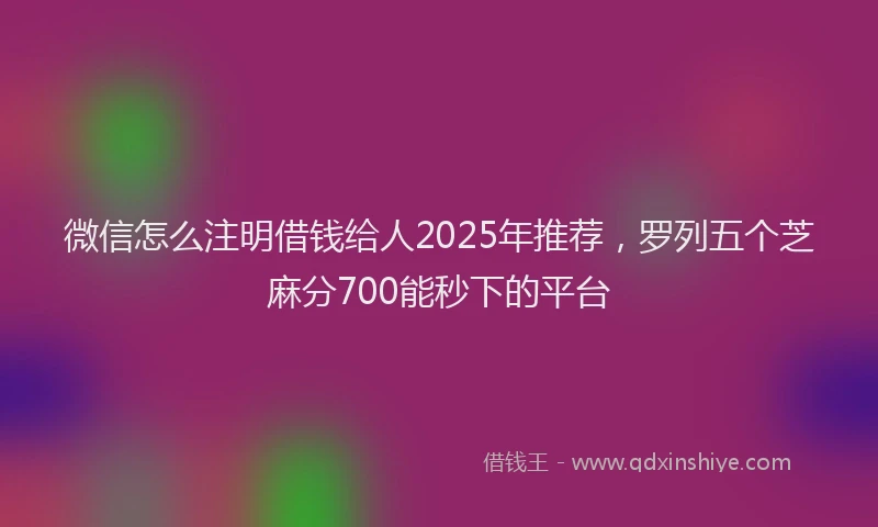 微信怎么注明借钱给人2025年推荐，罗列五个芝麻分700能秒下的平台