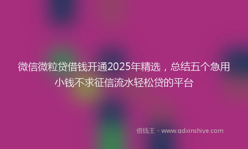 微信微粒贷借钱开通2025年精选，总结五个急用小钱不求征信流水轻松贷的平台