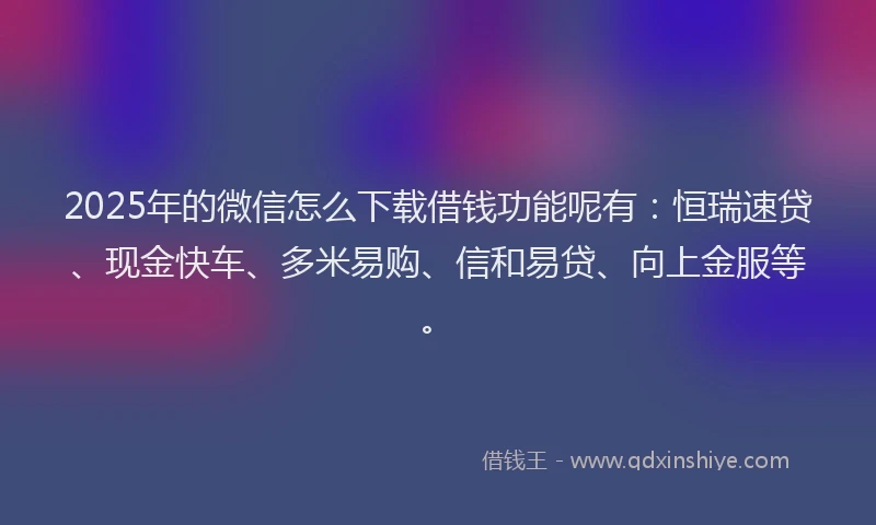 2025年的微信怎么下载借钱功能呢有：恒瑞速贷、现金快车、多米易购、信和易贷、向上金服等。
