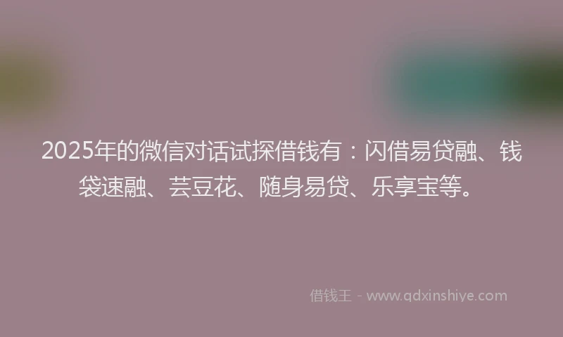 2025年的微信对话试探借钱有：闪借易贷融、钱袋速融、芸豆花、随身易贷、乐享宝等。