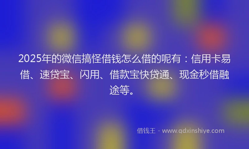 2025年的微信搞怪借钱怎么借的呢有：信用卡易借、速贷宝、闪用、借款宝快贷通、现金秒借融途等。