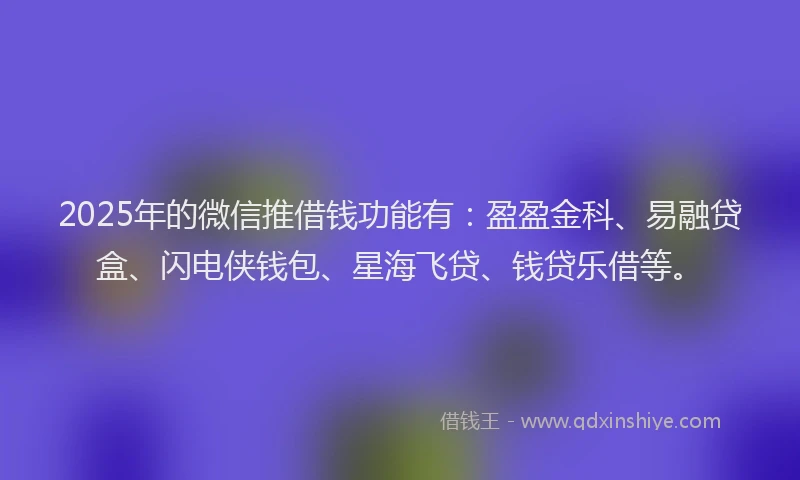 2025年的微信推借钱功能有：盈盈金科、易融贷盒、闪电侠钱包、星海飞贷、钱贷乐借等。