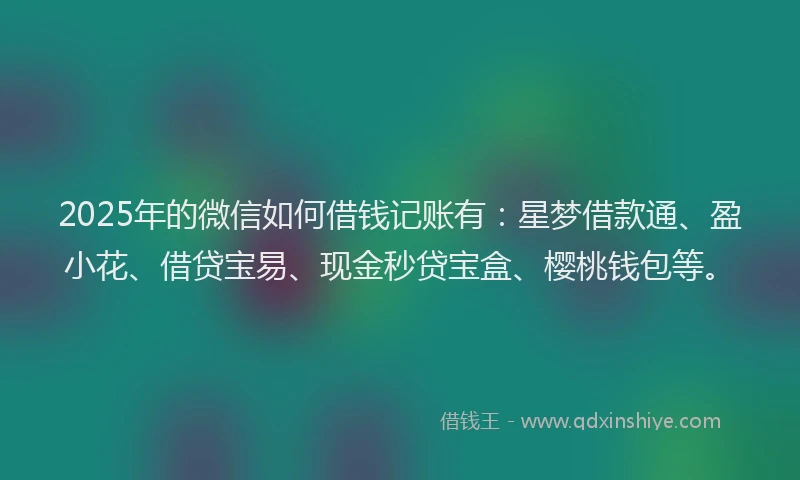 2025年的微信如何借钱记账有：星梦借款通、盈小花、借贷宝易、现金秒贷宝盒、樱桃钱包等。