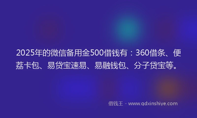 2025年的微信备用金500借钱有：360借条、便荔卡包、易贷宝速易、易融钱包、分子贷宝等。