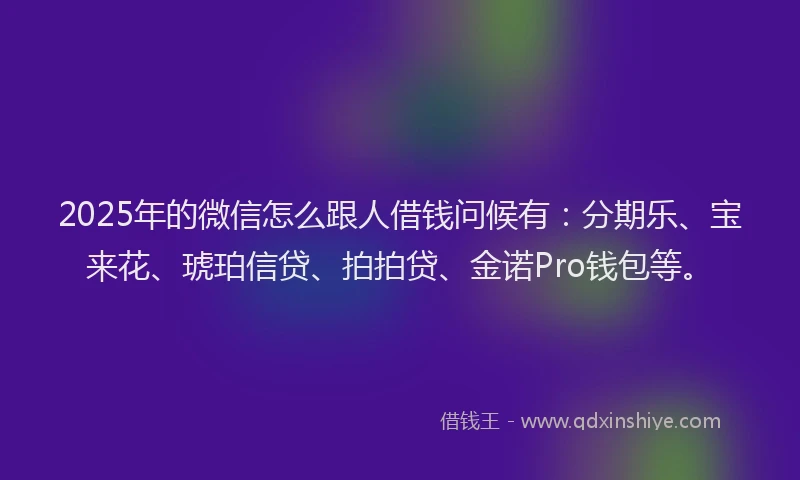 2025年的微信怎么跟人借钱问候有：分期乐、宝来花、琥珀信贷、拍拍贷、金诺Pro钱包等。