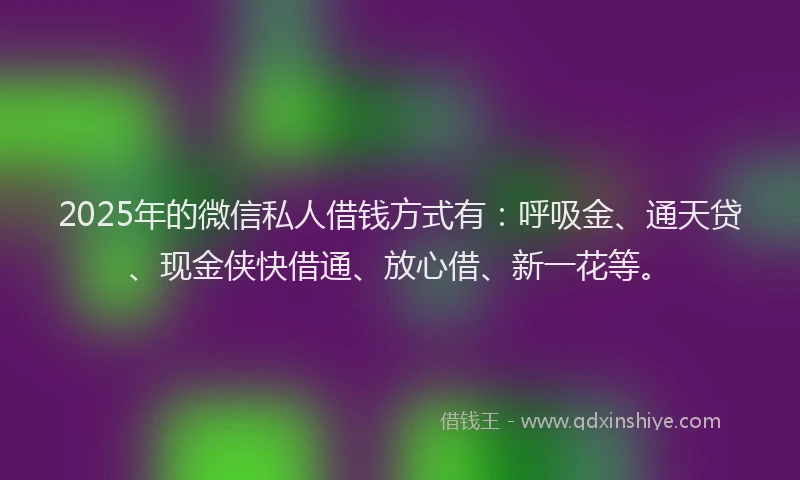 2025年的微信私人借钱方式有：呼吸金、通天贷、现金侠快借通、放心借、新一花等。
