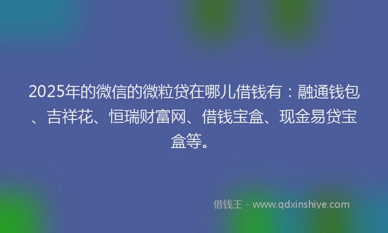 2025年的微信的微粒贷在哪儿借钱有：融通钱包、吉祥花、恒瑞财富网、借钱宝盒、现金易贷宝盒等。