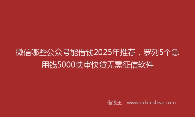 微信哪些公众号能借钱2025年推荐，罗列5个急用钱5000快审快贷无需征信软件