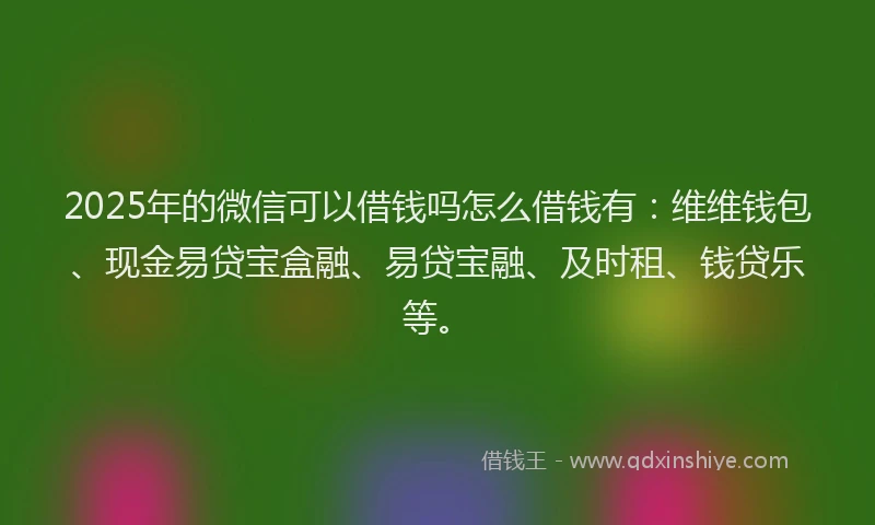 2025年的微信可以借钱吗怎么借钱有：维维钱包、现金易贷宝盒融、易贷宝融、及时租、钱贷乐等。