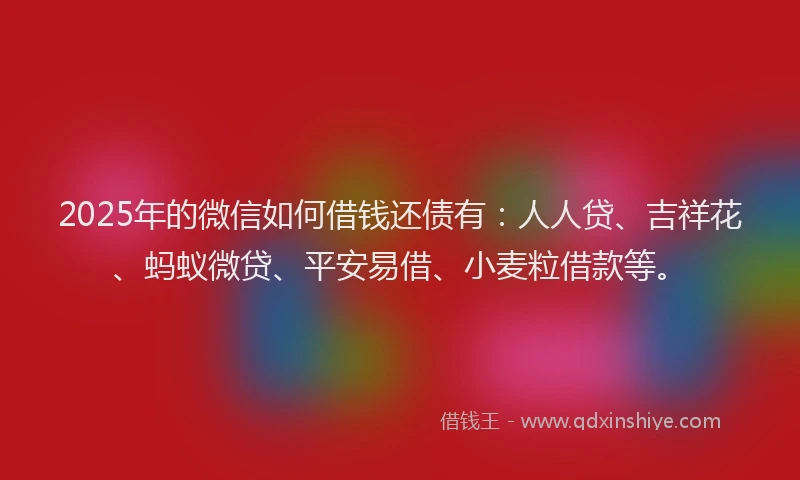 2025年的微信如何借钱还债有：人人贷、吉祥花、蚂蚁微贷、平安易借、小麦粒借款等。