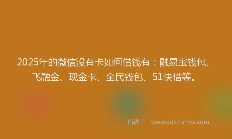 2025年的微信没有卡如何借钱有：融易宝钱包、飞融金、现金卡、全民钱包、51快借等。