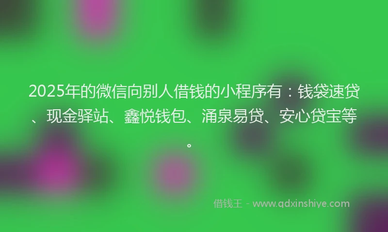 2025年的微信向别人借钱的小程序有：钱袋速贷、现金驿站、鑫悦钱包、涌泉易贷、安心贷宝等。