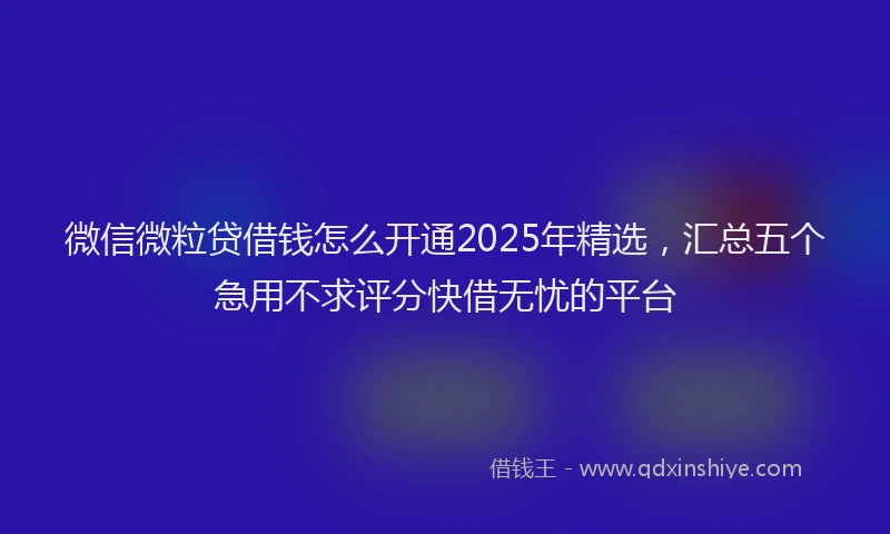 微信微粒贷借钱怎么开通2025年精选，汇总五个急用不求评分快借无忧的平台