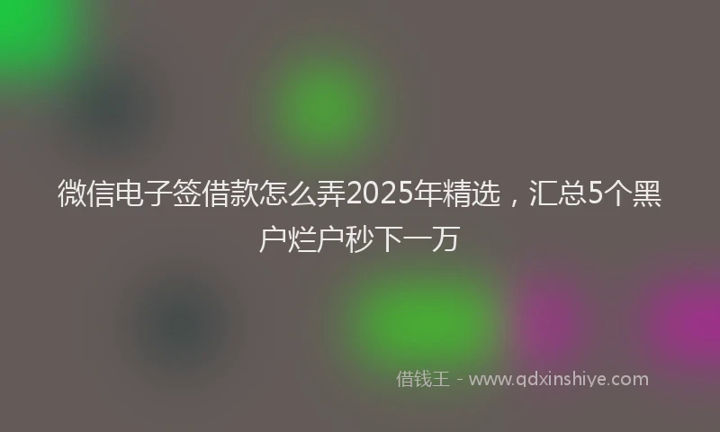 微信电子签借款怎么弄2025年精选，汇总5个黑户烂户秒下一万