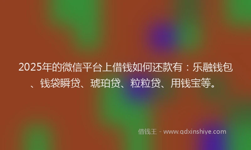 2025年的微信平台上借钱如何还款有：乐融钱包、钱袋瞬贷、琥珀贷、粒粒贷、用钱宝等。