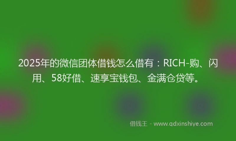 2025年的微信团体借钱怎么借有：RICH-购、闪用、58好借、速享宝钱包、金满仓贷等。