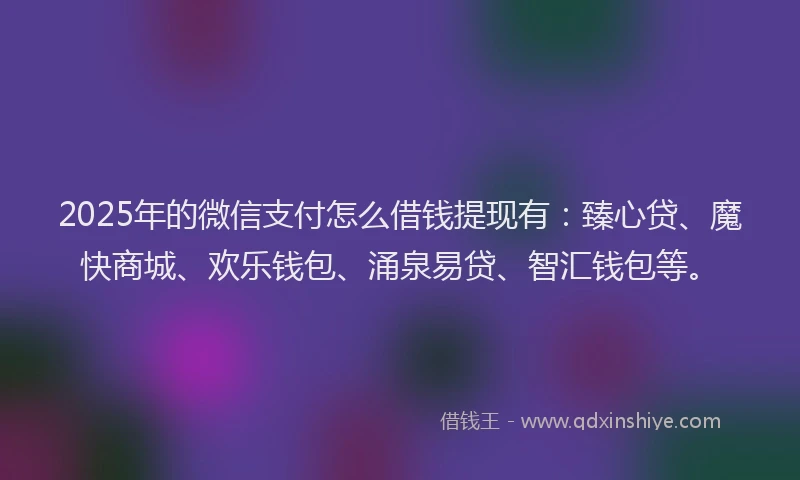 2025年的微信支付怎么借钱提现有：臻心贷、魔快商城、欢乐钱包、涌泉易贷、智汇钱包等。