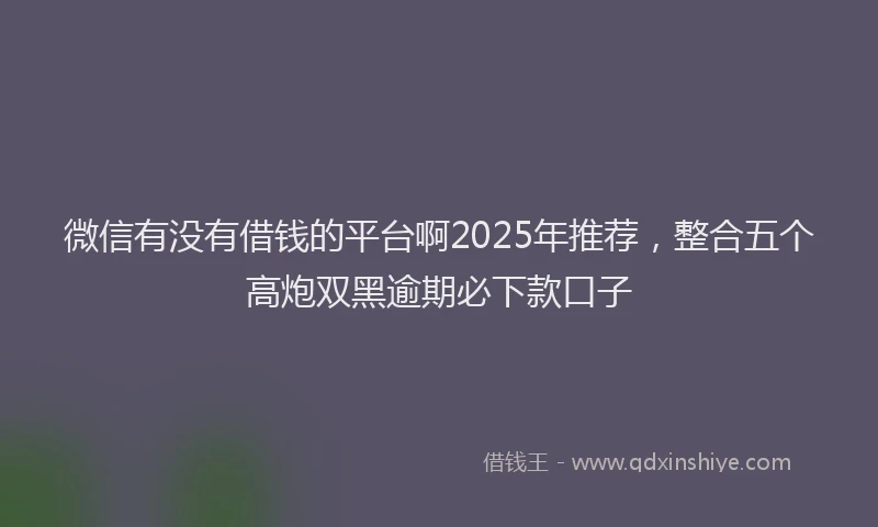 微信有没有借钱的平台啊2025年推荐，整合五个高炮双黑逾期必下款口子