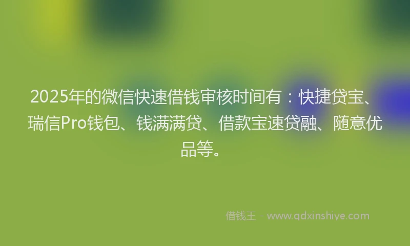 2025年的微信快速借钱审核时间有：快捷贷宝、瑞信Pro钱包、钱满满贷、借款宝速贷融、随意优品等。