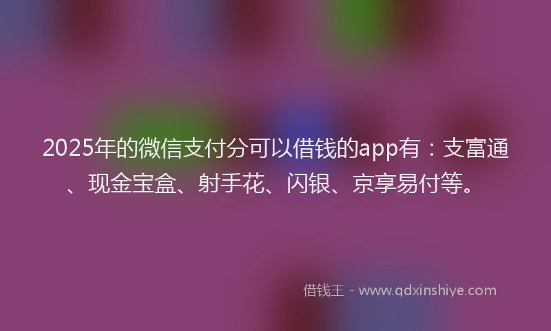 2025年的微信支付分可以借钱的app有：支富通、现金宝盒、射手花、闪银、京享易付等。