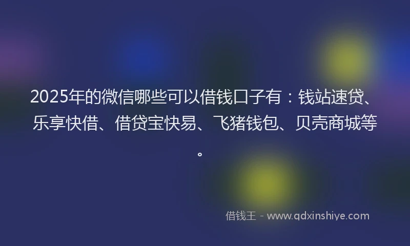 2025年的微信哪些可以借钱口子有：钱站速贷、乐享快借、借贷宝快易、飞猪钱包、贝壳商城等。
