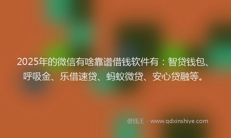 2025年的微信有啥靠谱借钱软件有：智贷钱包、呼吸金、乐借速贷、蚂蚁微贷、安心贷融等。