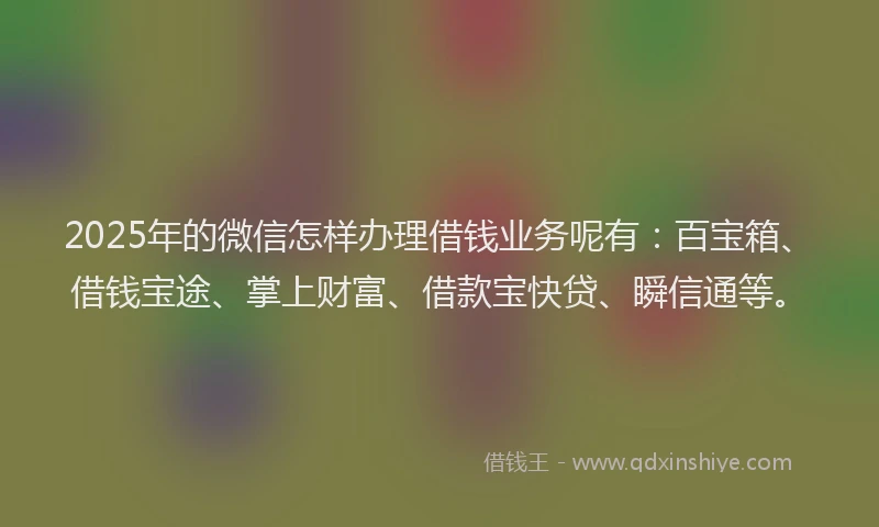 2025年的微信怎样办理借钱业务呢有：百宝箱、借钱宝途、掌上财富、借款宝快贷、瞬信通等。