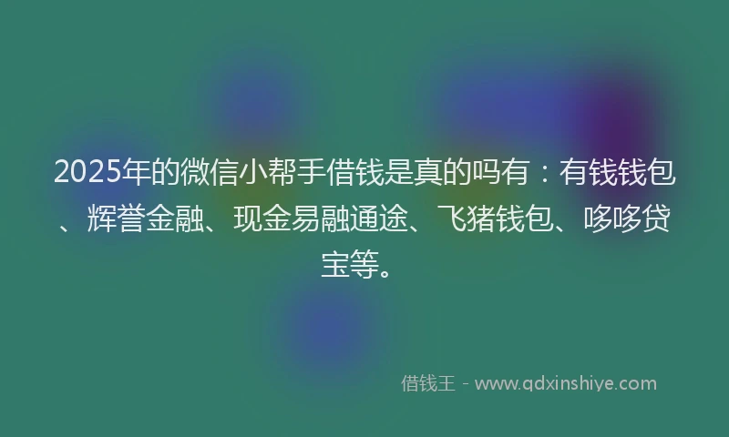 2025年的微信小帮手借钱是真的吗有：有钱钱包、辉誉金融、现金易融通途、飞猪钱包、哆哆贷宝等。