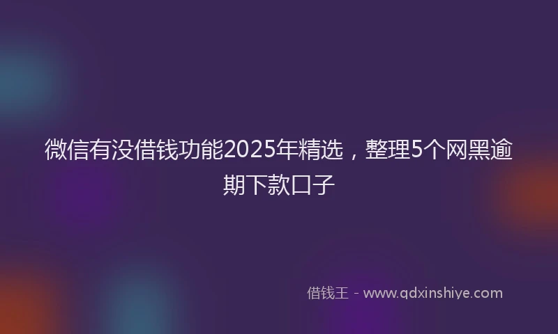 微信有没借钱功能2025年精选，整理5个网黑逾期下款口子