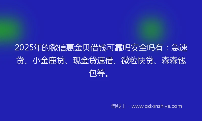 2025年的微信惠金贝借钱可靠吗安全吗有：急速贷、小金鹿贷、现金贷速借、微粒快贷、森森钱包等。