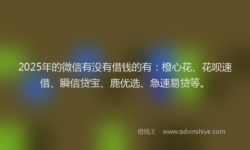 2025年的微信有没有借钱的有：橙心花、花呗速借、瞬信贷宝、鹿优选、急速易贷等。