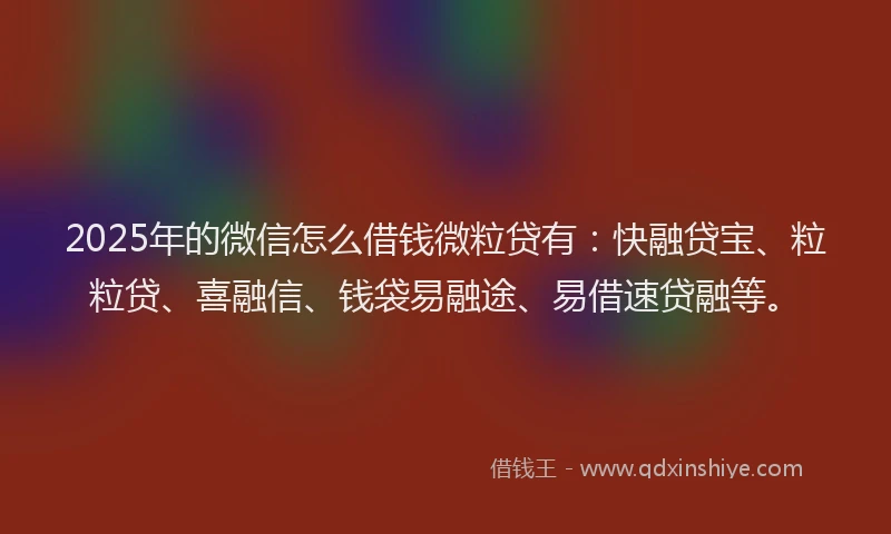 2025年的微信怎么借钱微粒贷有：快融贷宝、粒粒贷、喜融信、钱袋易融途、易借速贷融等。