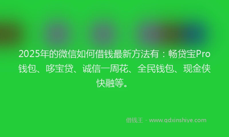 2025年的微信如何借钱最新方法有：畅贷宝Pro钱包、哆宝贷、诚信一周花、全民钱包、现金侠快融等。