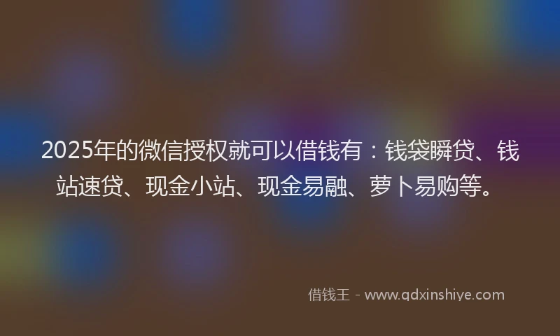 2025年的微信授权就可以借钱有：钱袋瞬贷、钱站速贷、现金小站、现金易融、萝卜易购等。