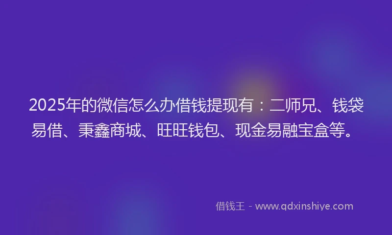 2025年的微信怎么办借钱提现有：二师兄、钱袋易借、秉鑫商城、旺旺钱包、现金易融宝盒等。