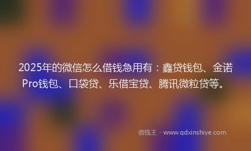 2025年的微信怎么借钱急用有：鑫贷钱包、金诺Pro钱包、口袋贷、乐借宝贷、腾讯微粒贷等。